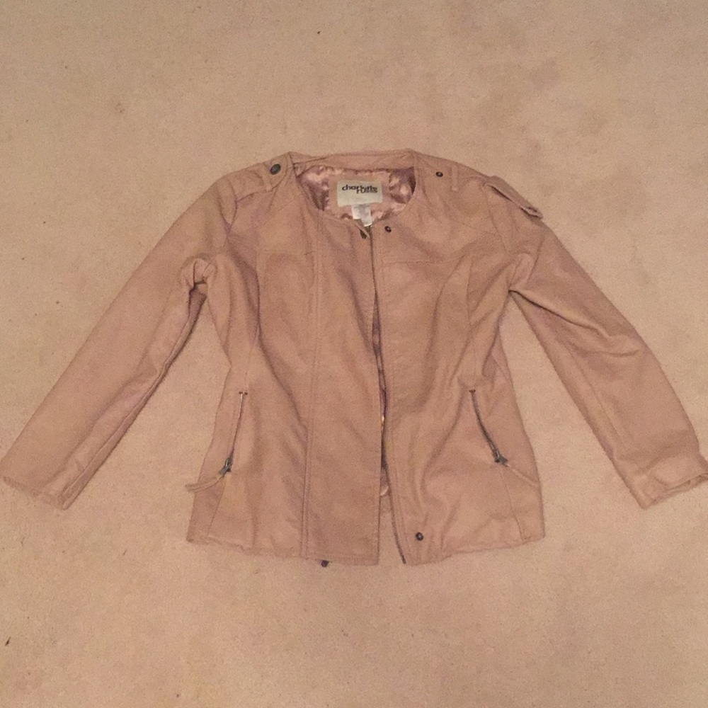 A polyurethaning like pink and badge like jacket.